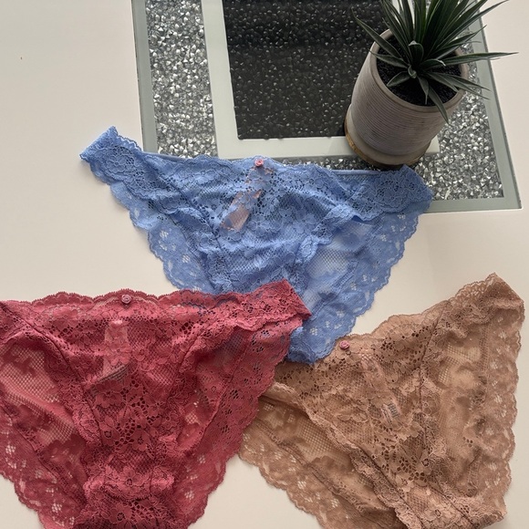 Victoria's Secret Lace Panty Trio “Dream Angels”- Blue, Pink, Tan - Picture 1 of 4